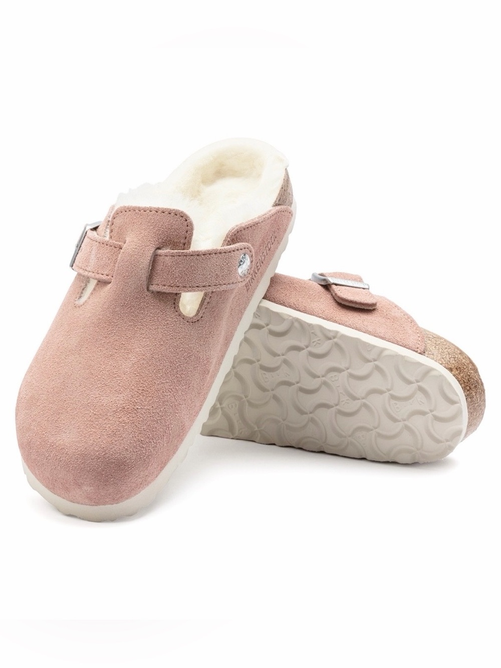 Birkenstock Boston Shearling Clogs Pink Suede Fur Lined EU 39 US 8-8.5